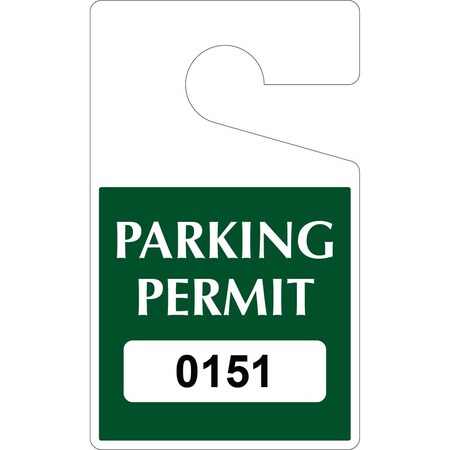 Lustre-Cal Laminated Hanging Parking Permit Green 5in x 3in  30mil Plastic Serialized 151-200, 50PK 253343301G0151